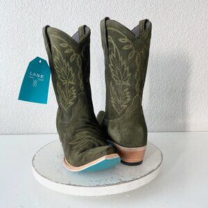 Lane SANDAGA Midi Womens Cowboy Boots 11 Green Suede Cowgirl Western Pointed Toe